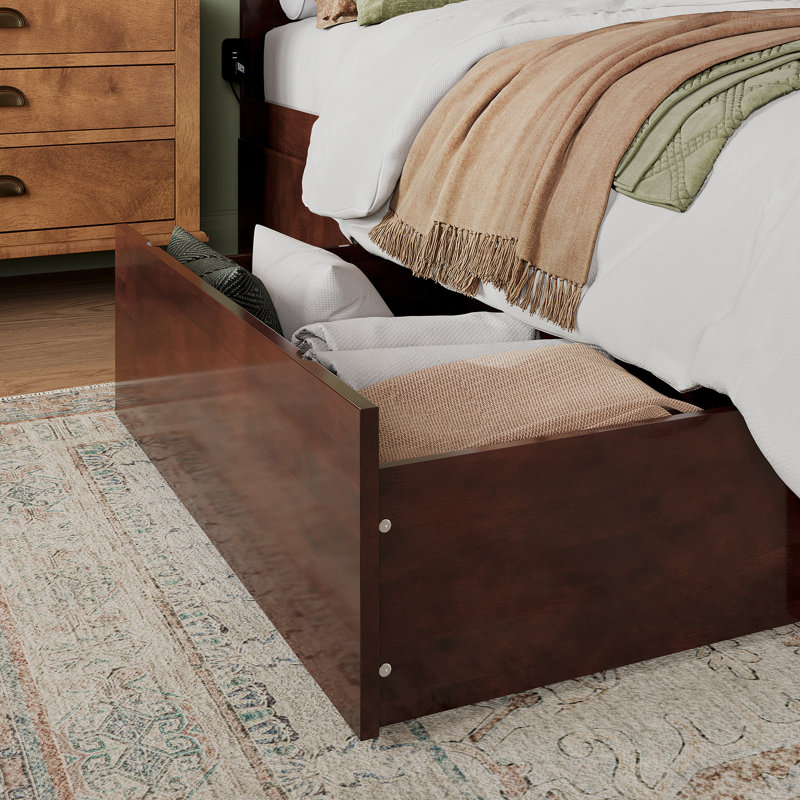 Amear Solid Wood Storage Platform Bed with Under Bed Drawers, Queen, Walnut
