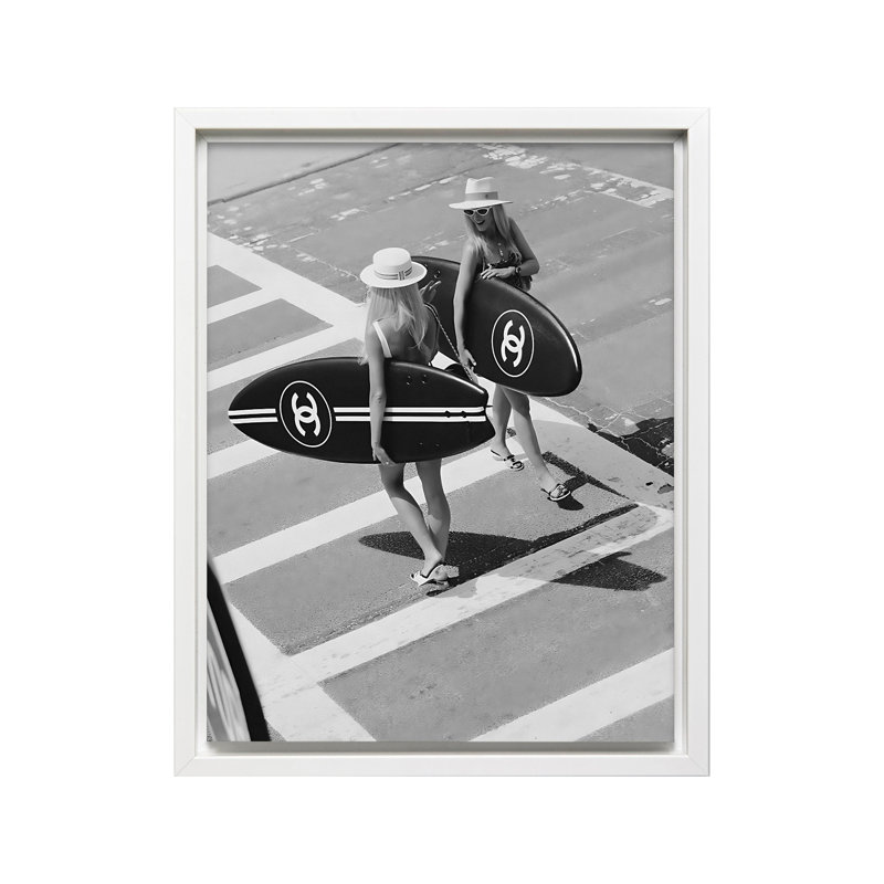 Surfer Girls No1, 12"H x 16"W, Canvas, White Framed