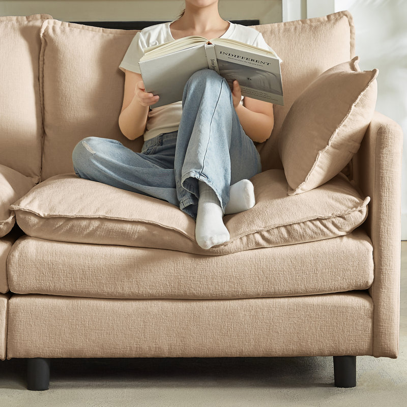 Ensemble de canapé modulaire en L 110 po pour salon avec repose-pieds mobile, Café