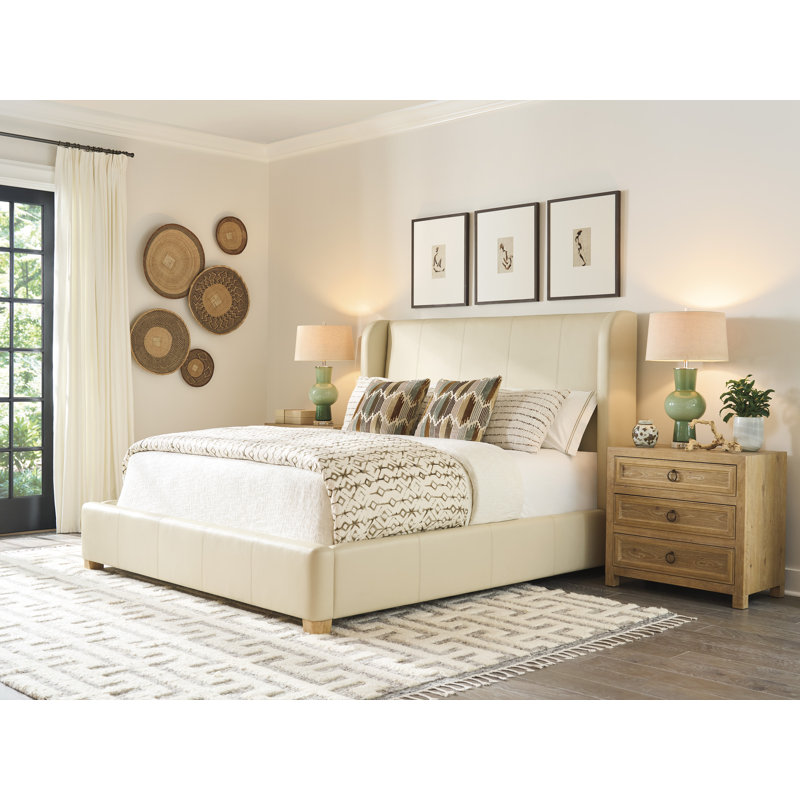 Montecito Leather Wingback Bed, Queen
