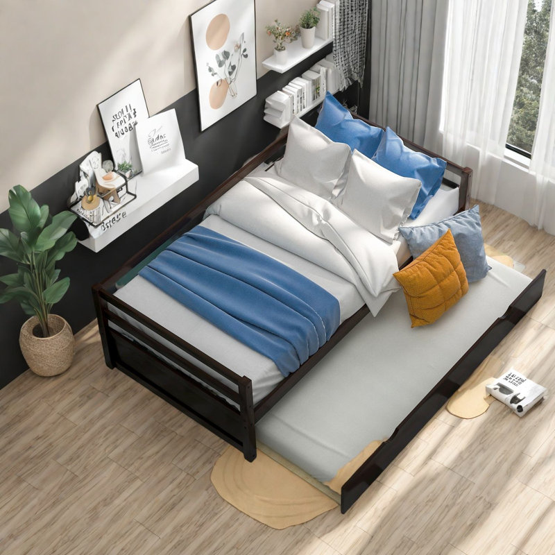 Lit simple gigogne peu encombrant, bois espresso et solution multifonctionnelle pour la maison
