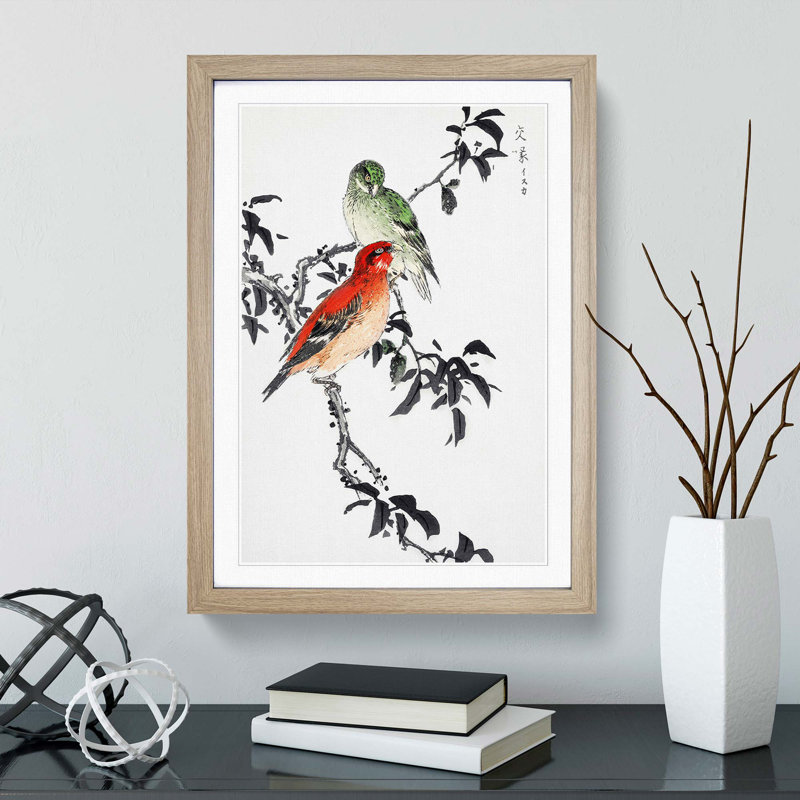 Crossbill Birds by Numata Kashu - Picture Frame Painting Print, Oak Framed, 65cm H x 48cm W x 2cm D