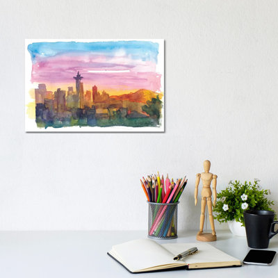 Seattle Washington Skyline In Golden Sunset Mood - Wrapped Canvas Gallery-Wrapped Canvas Giclée