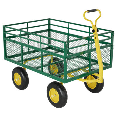  Garden Cart, 1400 lb Capacity, Mesh Utility Garden Wagon w/ Removable Sides, Flexible Handle & 13" Tires, Green+Yellow