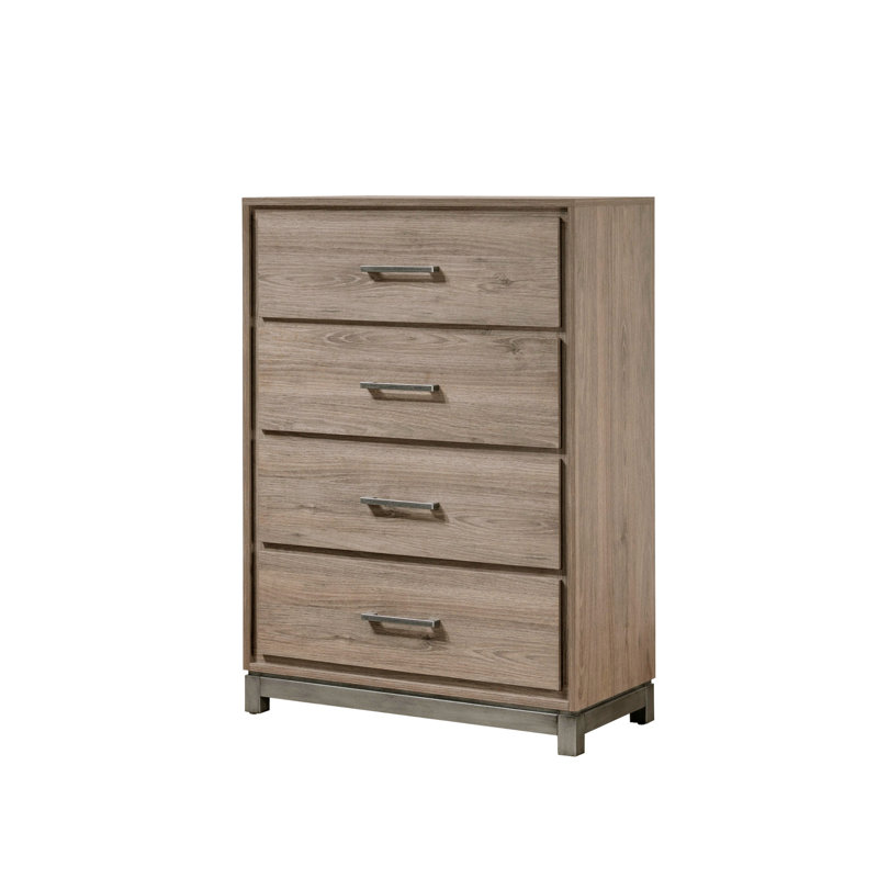 Commode de rangement contemporaine avec quatre tiroirs de rangement et poignée en métal