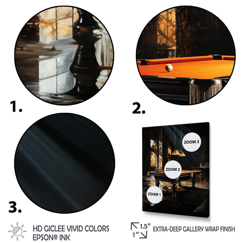 Impression sur toile Billard Shadows In Motion II - Sports, Cadre flottant doré, H 20 po x l 12 po x P 1 po