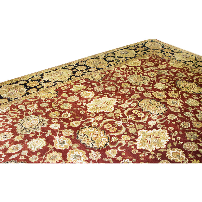 Tapis rose et noir noué à la main de haute qualité