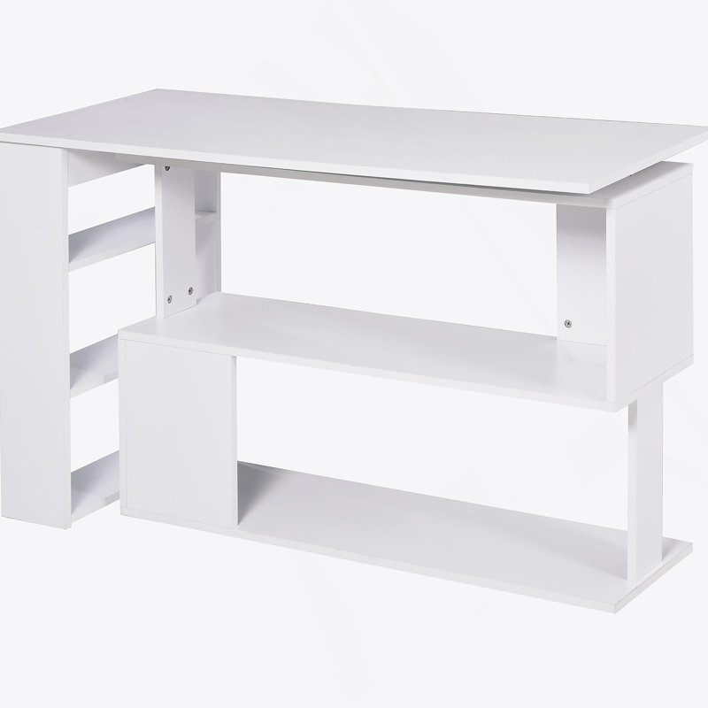 Poste d'écriture, bureau d'ordinateur en coin en L, bureau à domicile rotatif à 360 °, Blanc