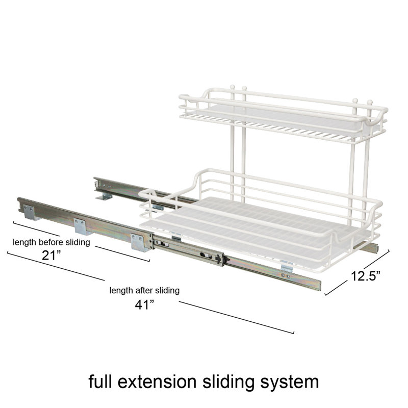 Powder-Coated Steel Undersink Organizer with White Finish, Two-Tier Pull-Out Design, White, 15.5" H x 12.25" W x 21" D