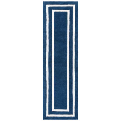 Laine touffetée à la main Lauren Ralph Lauren 6953; Tapis géométrique en viscose bleu foncé / ivoire