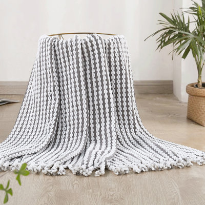 Textured Knit Tassel Throw Blanket, 50" x 60", Soft Polyester Blanket for Sofa and Bed