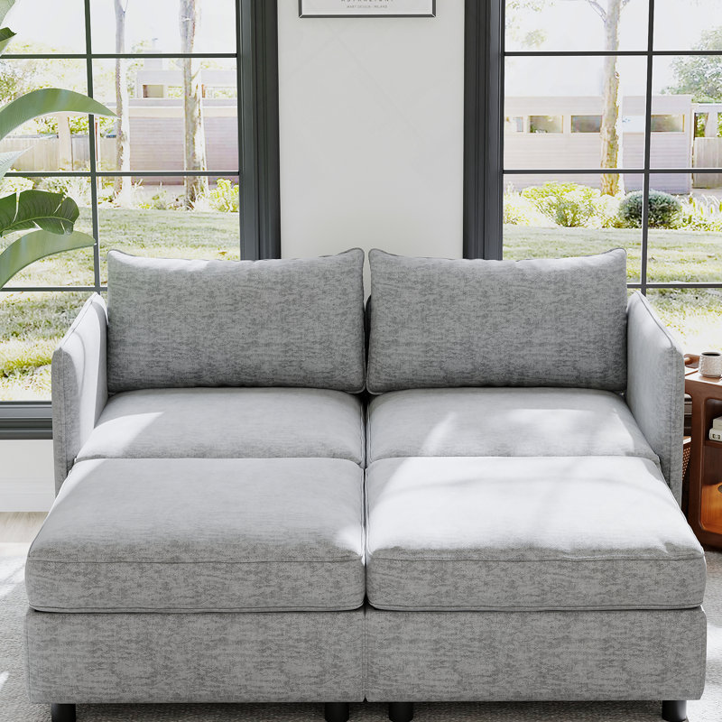 Causeuse-causeuse, canapé-lit de style Mid-Century moderne avec rangement, Tissu gris