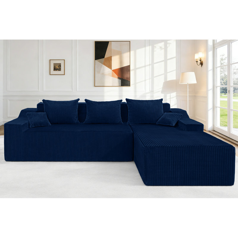 Canapé modulaire convertible en L de 101 po et méridienne réversible en L, Orienté à droite, Bleu