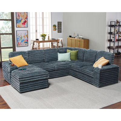 Glendora 112'' Sectional Sofa with USB Charging, Chaise Storage & Cup Holders