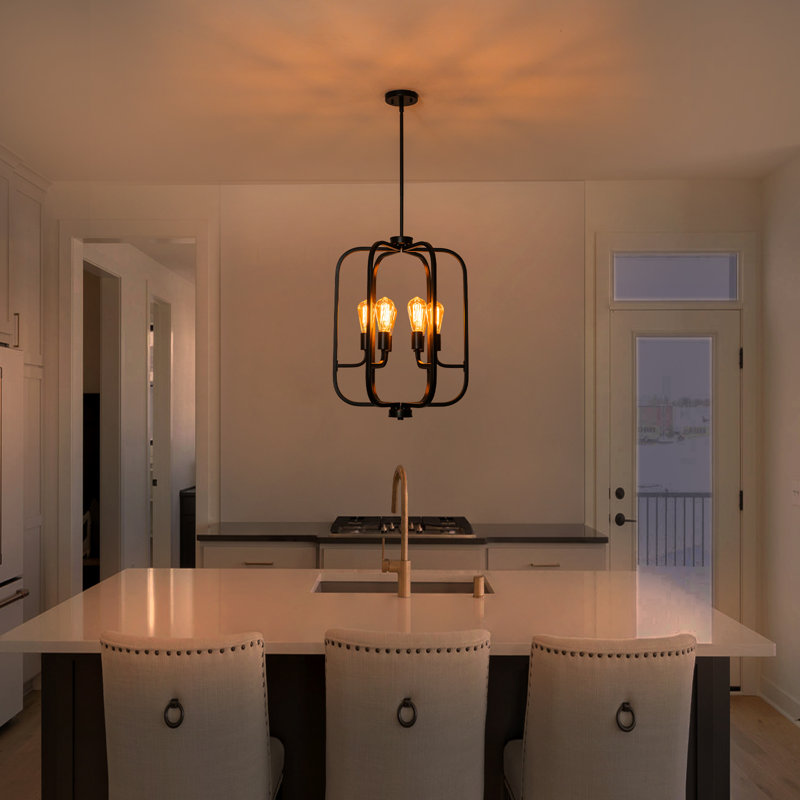 Black Cage Chandelier 6-Light, Matte Black Industrial Pendant Light, Adjustable 33"-89" Height, Modern Farmhouse Lighting for Dining Room Kitchen Island, ETL Listed