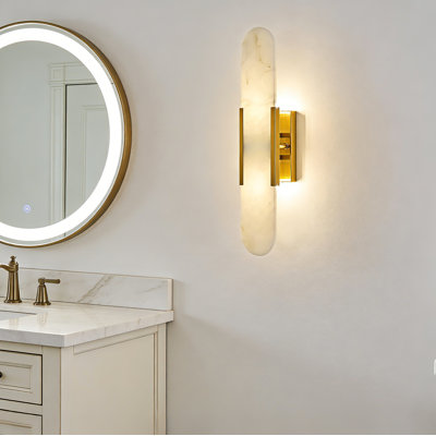 Gold Alabaster Wall Sconce 13.78in Natural Marble Wall Light, Nordic Style