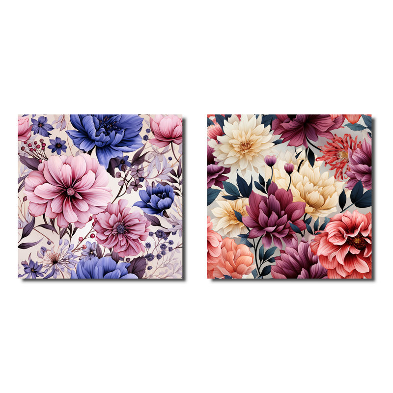 Yarmouth - Ensemble de 2 carrés à motif floral en métal, H 23 po x l 46 po