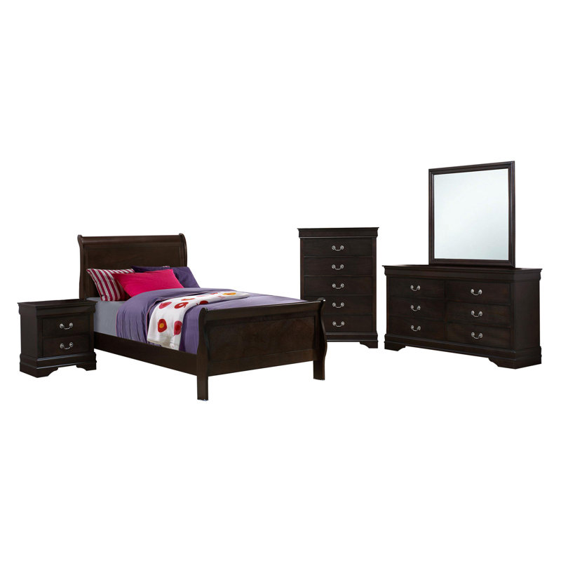 Ensemble de chambre à coucher 5 pièces, Simple, Brun