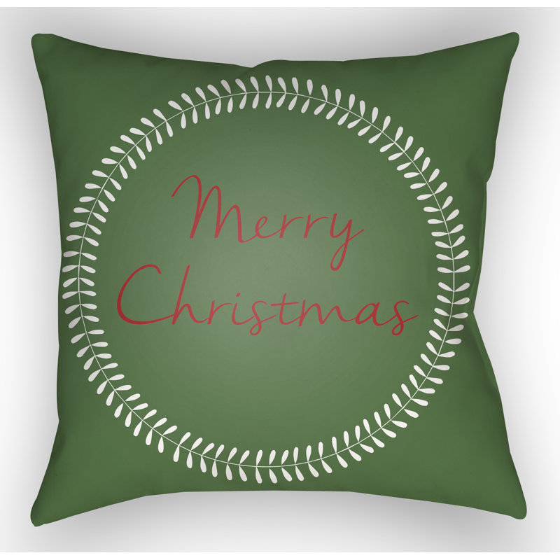 Merry Christmas Outdoor Throw Pillow, 18" H x 18" W x 4" D, Green / Red