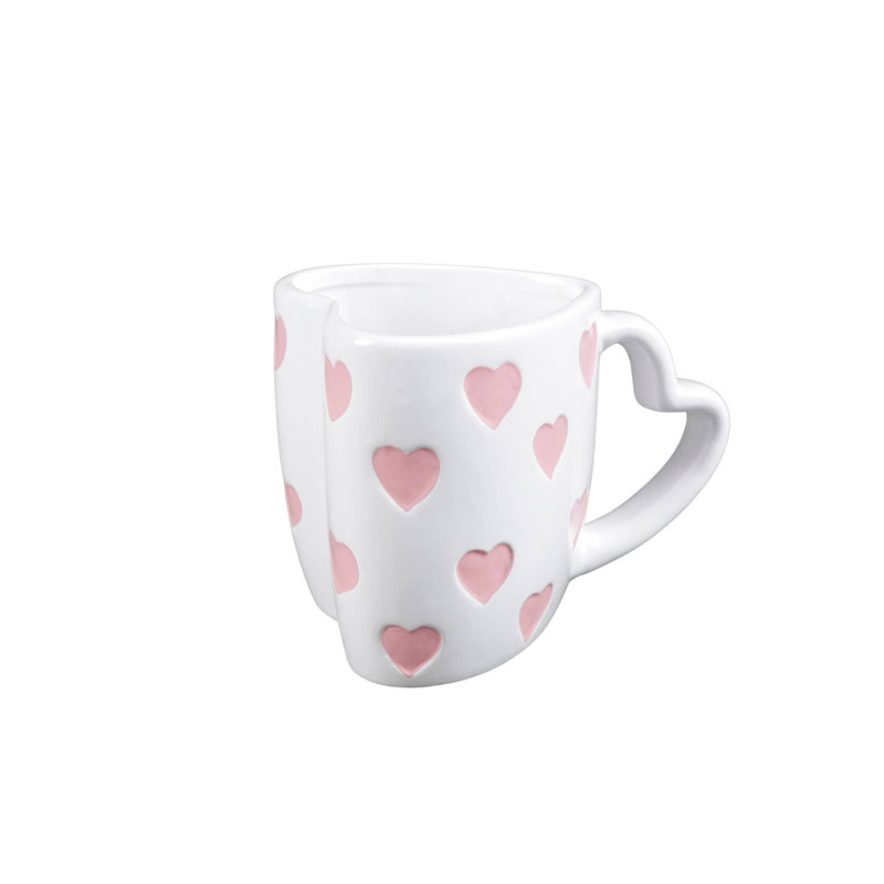 Grande tasse en céramique 18 oz en forme de cœur avec petits cœurs roses
