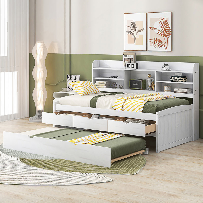 Storage Bed With Trundle, Twin, White Wash