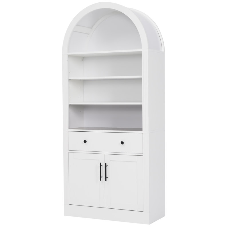 71" Tall Arched Display Cabinet Adjustable Shelves Bookcase