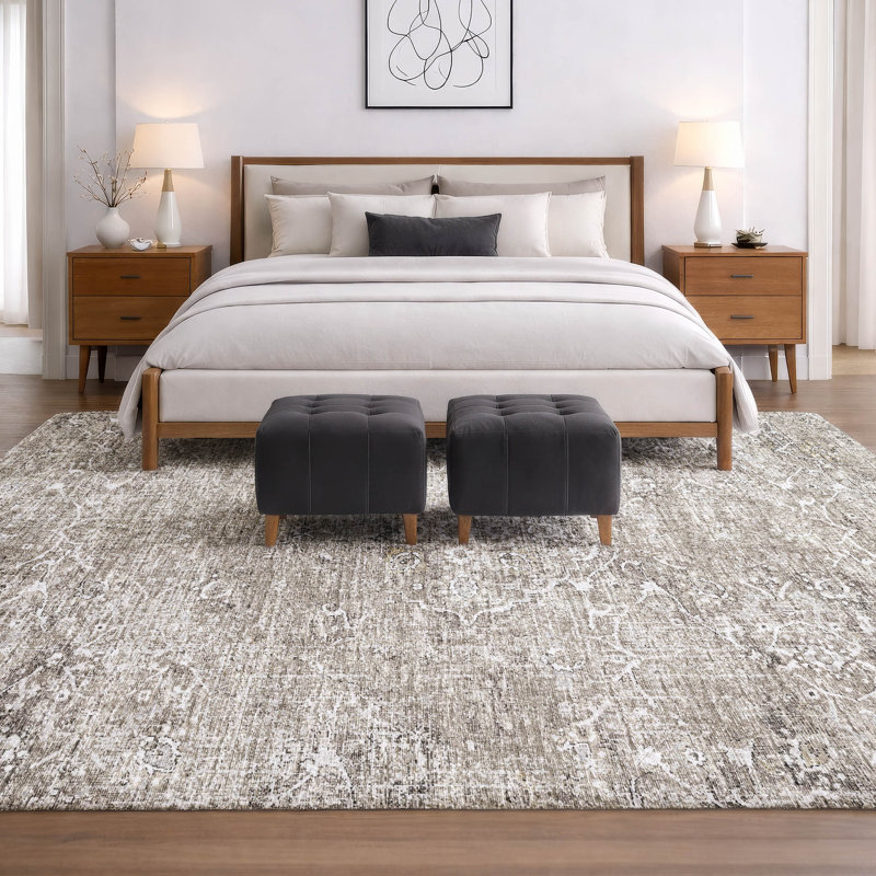 Premium Machine Washable Dream Shag ADS92 Ornate Rug, Pebble, 5' x 7'6"