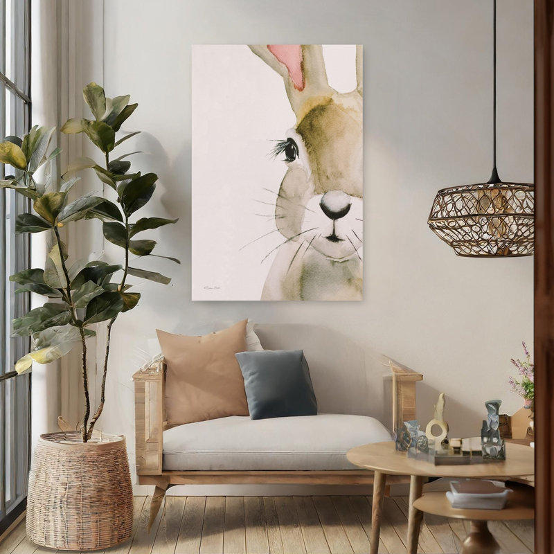 «Peeking Bunny», portrait de lapin contemporain au printemps, H 48 po x l 32 po
