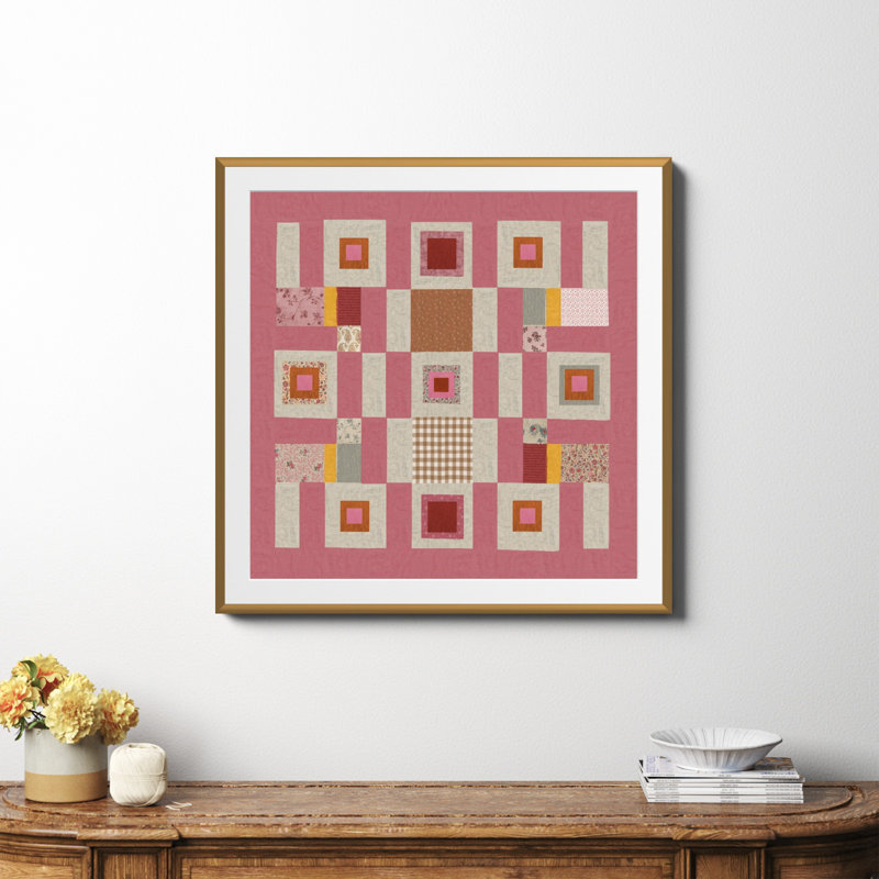 Courtepointe Pink Cottage, Papier avec cadre doré, Oui, H 36 po x l 36 po x P 0,75 po