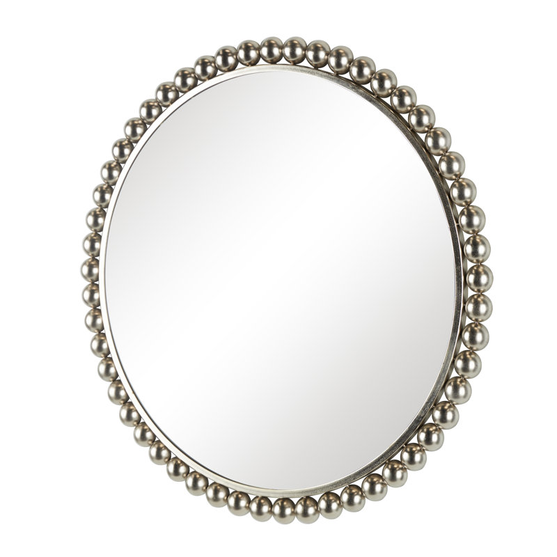 Metal Room Wall Mirror with Bead Detailing, Silver