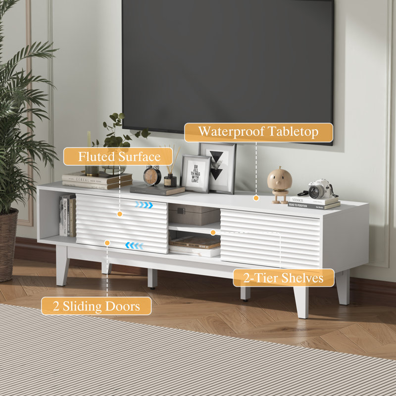 Modern style TV cabinet with sliding door, White