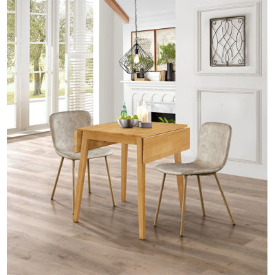 Langdon 2 - Person Drop Leaf Rubberwood Solid Wood Dining Set