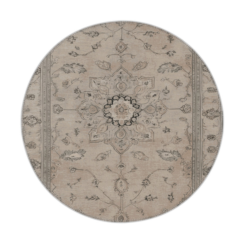 Tapis gris d'intérieur et d'extérieur Tabriz, Rond 5 pi