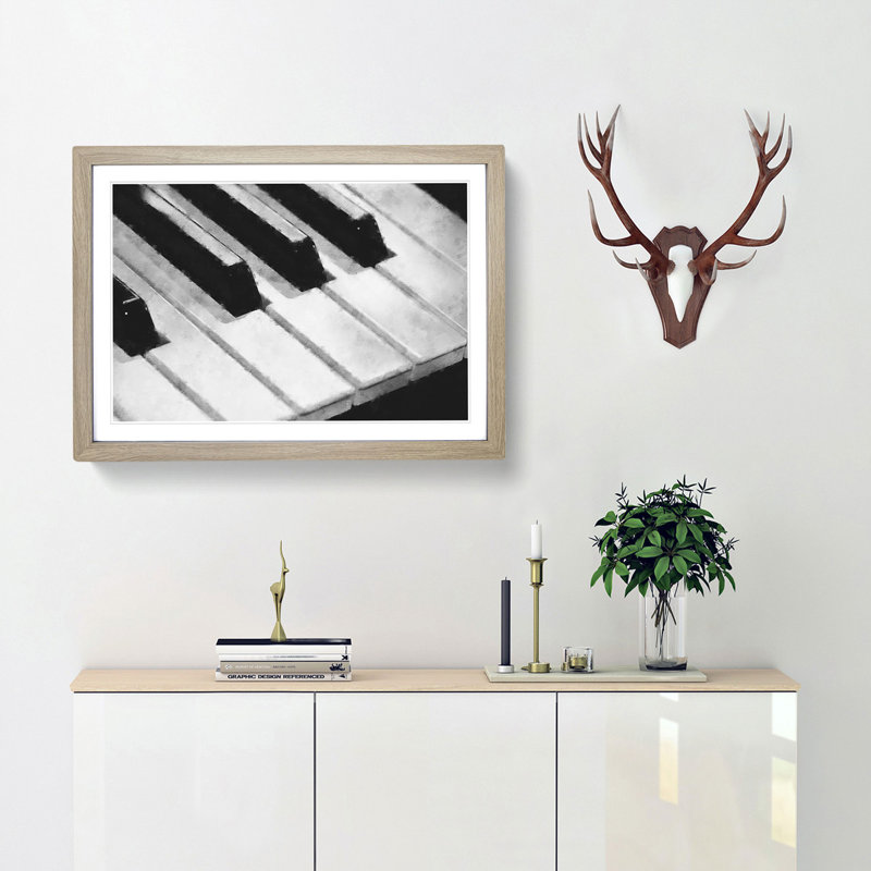 Keyboard Keys - Picture Frame Painting Print, 62cm H x 87cm W x 2cm D, Oak Framed