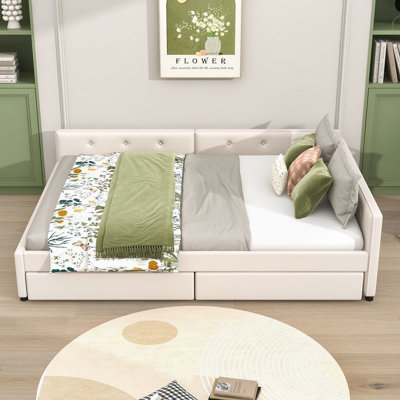 Upholstered Daybed with Built-in USB Ports and 2 Storage Drawers
