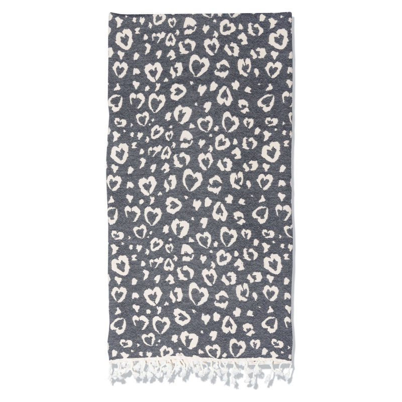 Jeté pour canapé ou canapé Antalya Leopard Heart Turkish, en coton biologique doux, toutes saisons, 74 po x 54 po, Noir