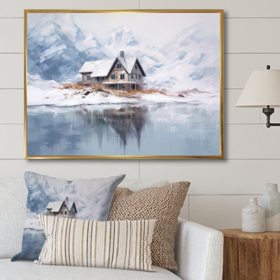 «White and beige Cozy Snow Cabin», reproduction sur toile