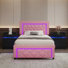 Structure de lit plateforme tapissier avec lumières DEL et ensemble de chambre à coucher avec tables de chevet à DEL assorties
