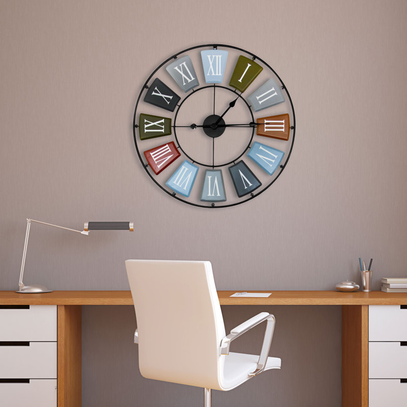 Oversized Farhaan Earth Colours Skeleton Roman Wall Clock - 68 cm / 27 in