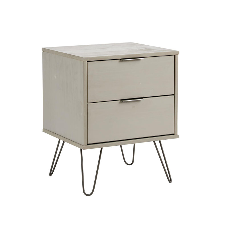 Rothley 2 Drawer Solid Wood Bedside Table, Gray
