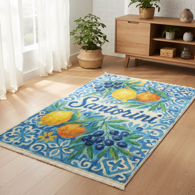 Tapis 5 pi x 8 pi bleu azur