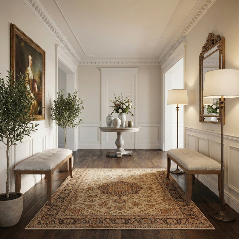 Linen Blend Upholstered Bench