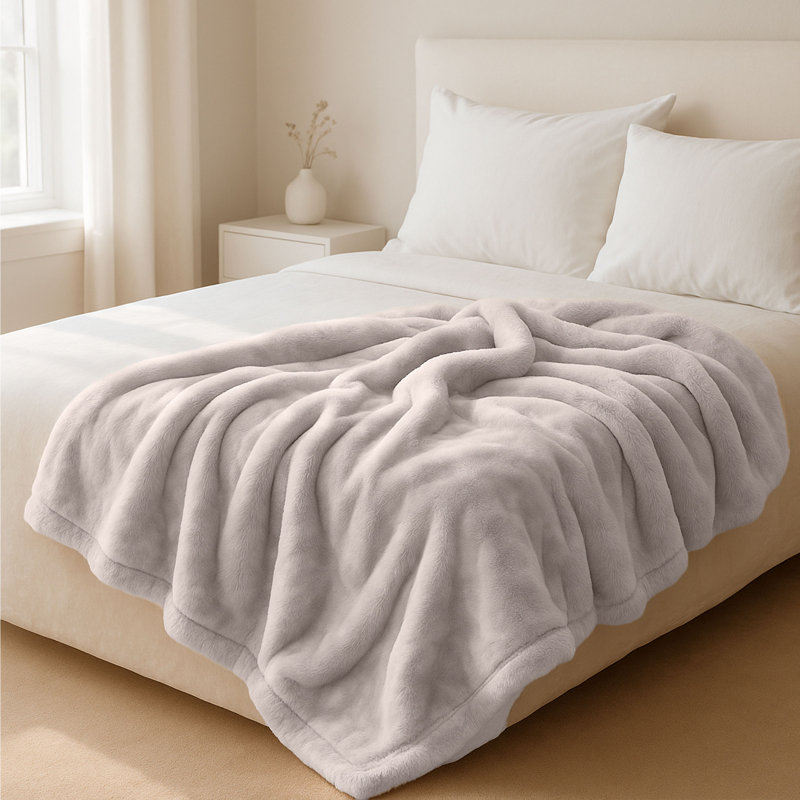 Faux Fur Throw Blanket – Oversized 91x81 Machine-Washable Bedding – Mink-Style 7.8lbs Heavy Blanket for Bed or Sofa by Lavish Home