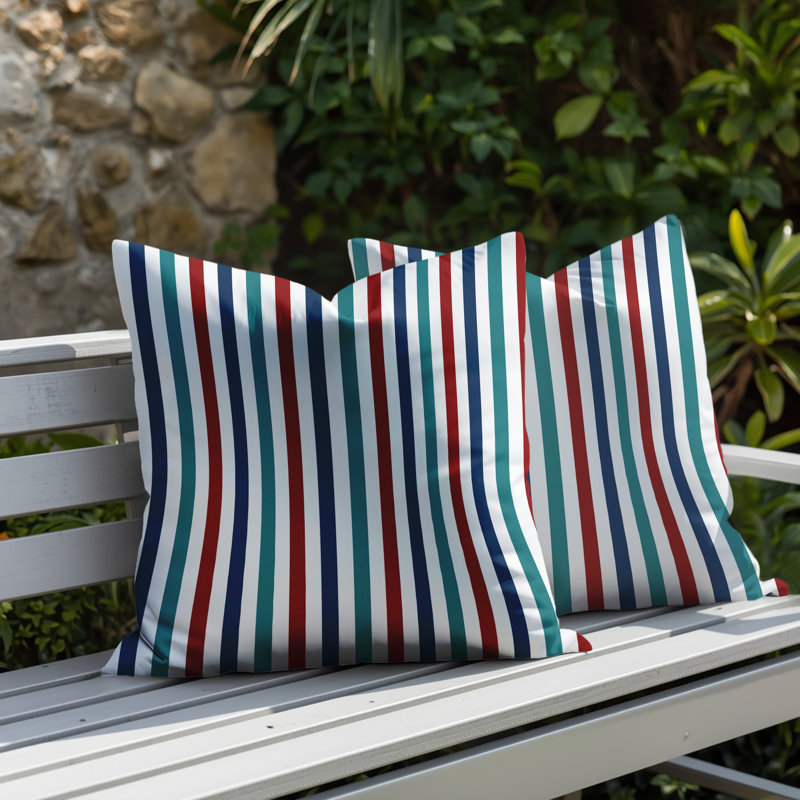 Ensemble de coussins réversibles pour l'intérieur et l'extérieur Barker, 16x16, Red/Teal/Blue