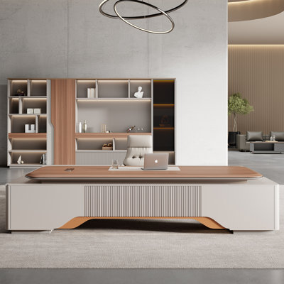 78.74"Simple and modern brown L-shaped executive desk