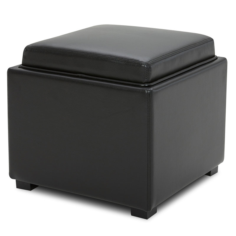 Stone Faux Leather Ottoman, Black Pebbled Faux Leather