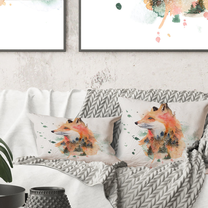 Dessin de renard orange III - coussin décoratif traditionnel imprimé 1
