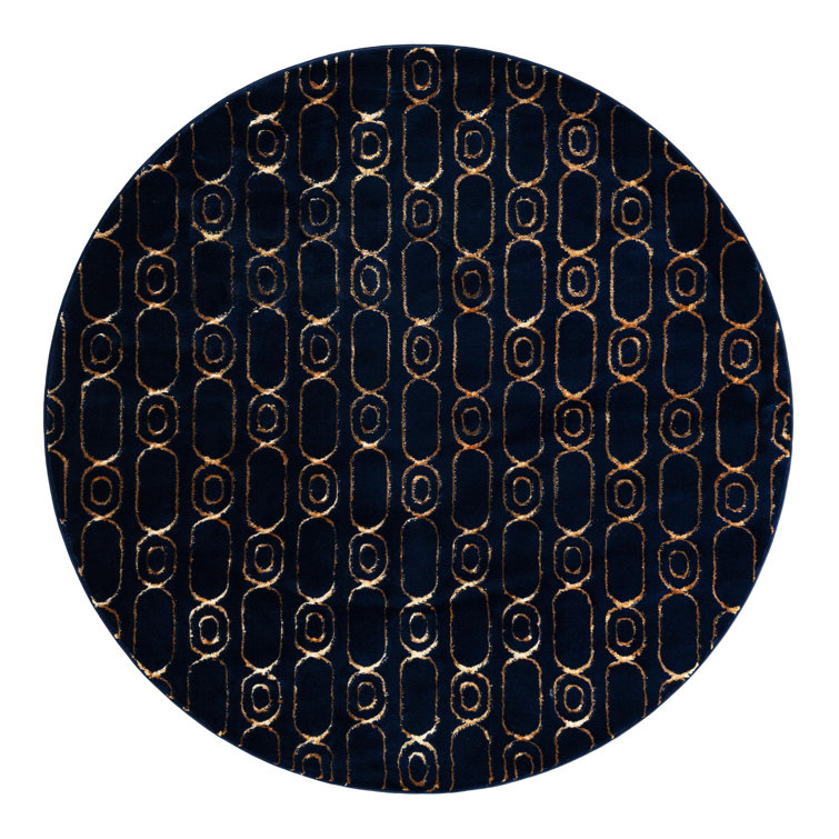 Latitude Run® Column Novica Rug Navy Blue and Gold