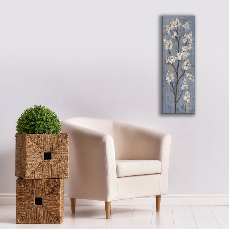  «Almond Branch 1 Slate Blue» par Silvia Vassileva, art mural sur toile, 12 po x 36 po