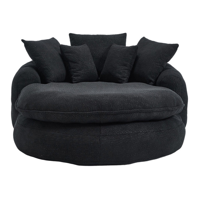 Oversized Oval Upholstered Bean Bag Sofa, Black Chenille